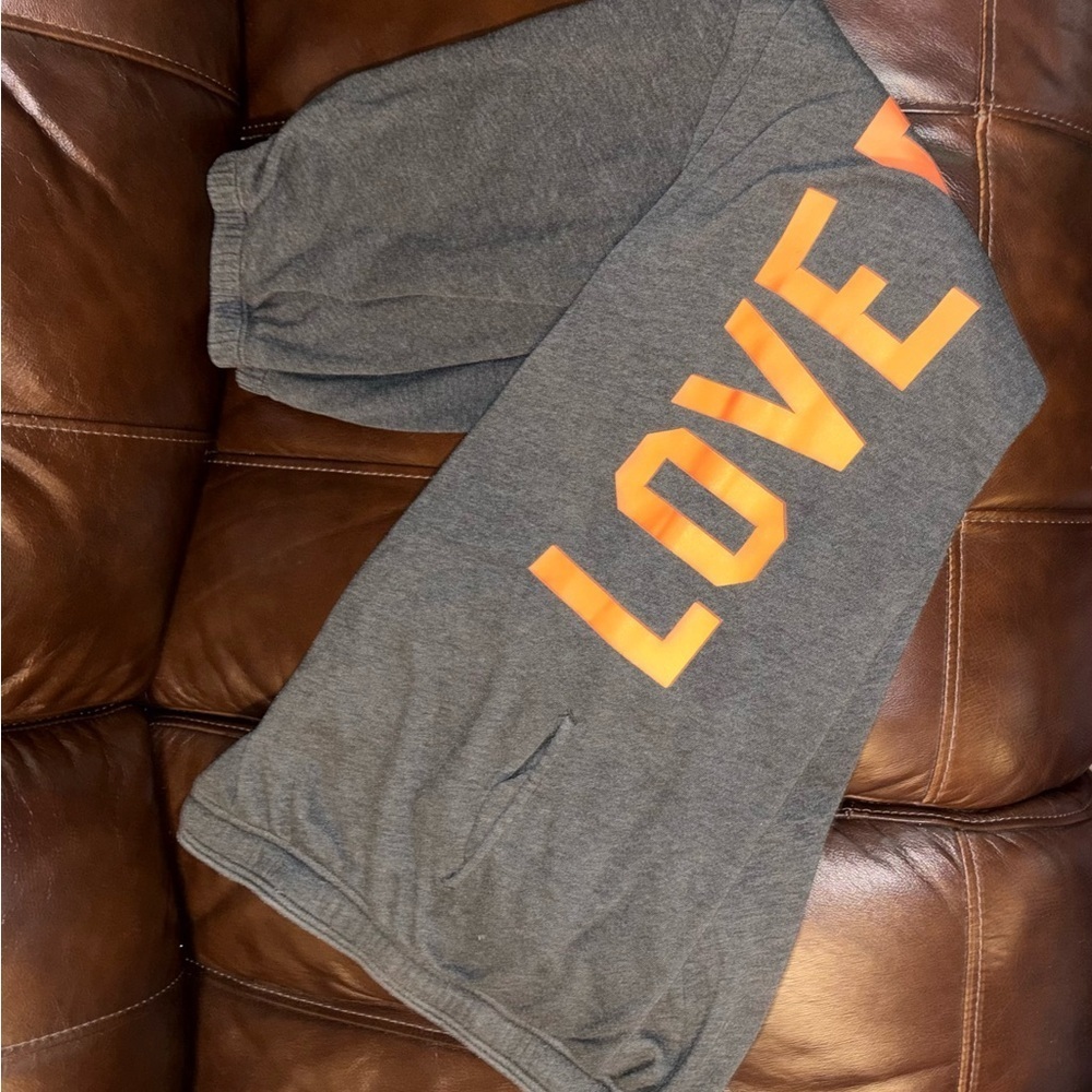 PINK Victoria's Secret Charcoal Gray/Orange Campus Fleece Sweatpants 💖 Size XS - Picture 10 of 12